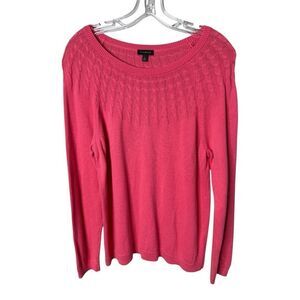 Talbots Pink Cable Knit Yoke Cashmere Blend Sweater Large